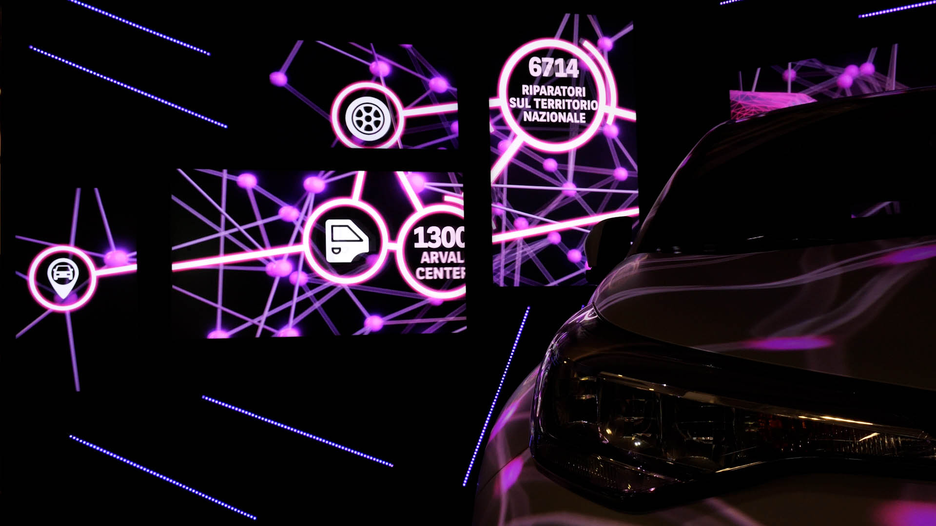 Arval - stand immersivo per fiera Autopromotec, auto toyota immersa in proiezioni Led